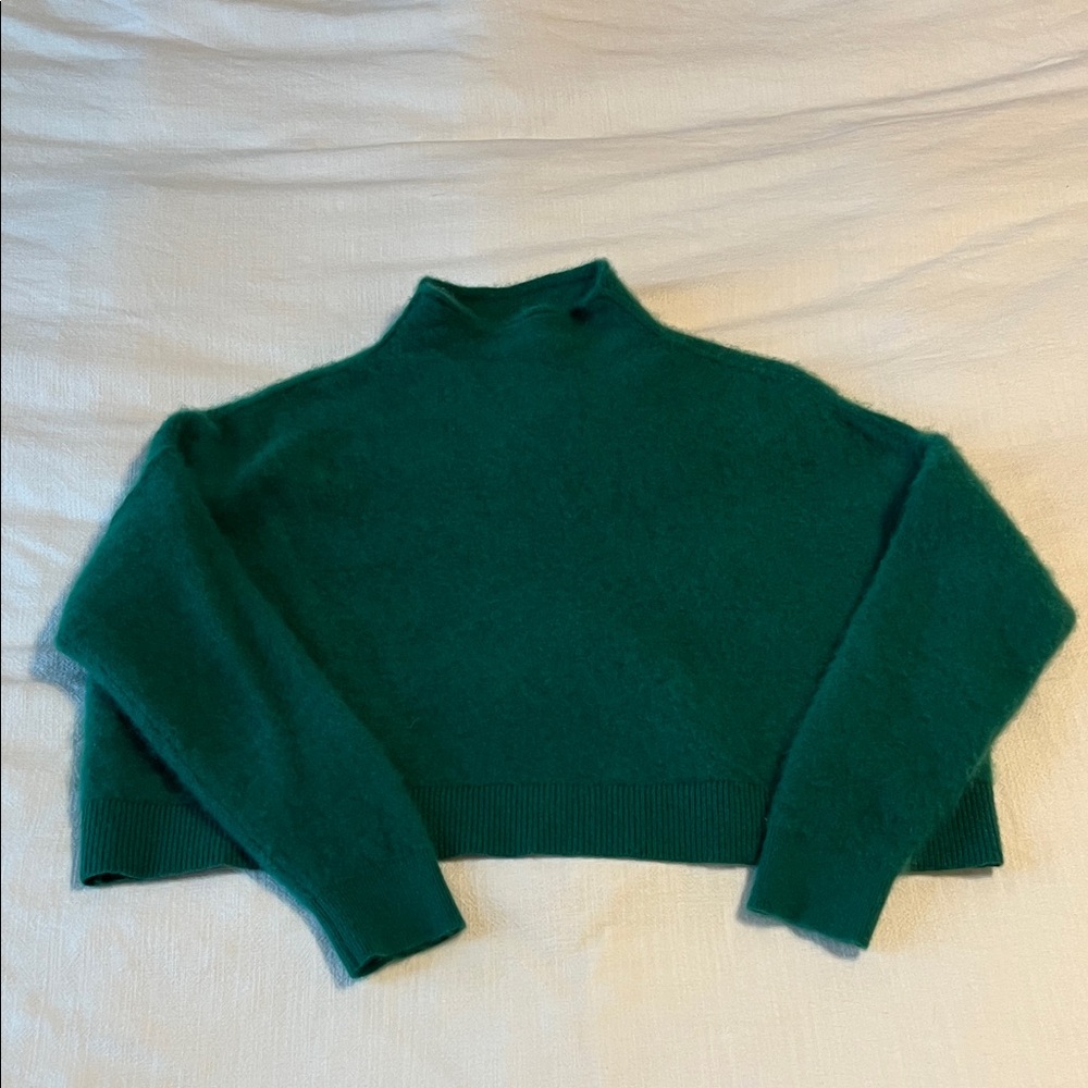 Anthropologie Pilcro 100% Cashmere Forest Green Mock Neck Cropped Sweater